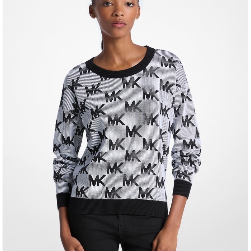 NWT Michael Kors  Logo Jacquard Knit Sweater Size S